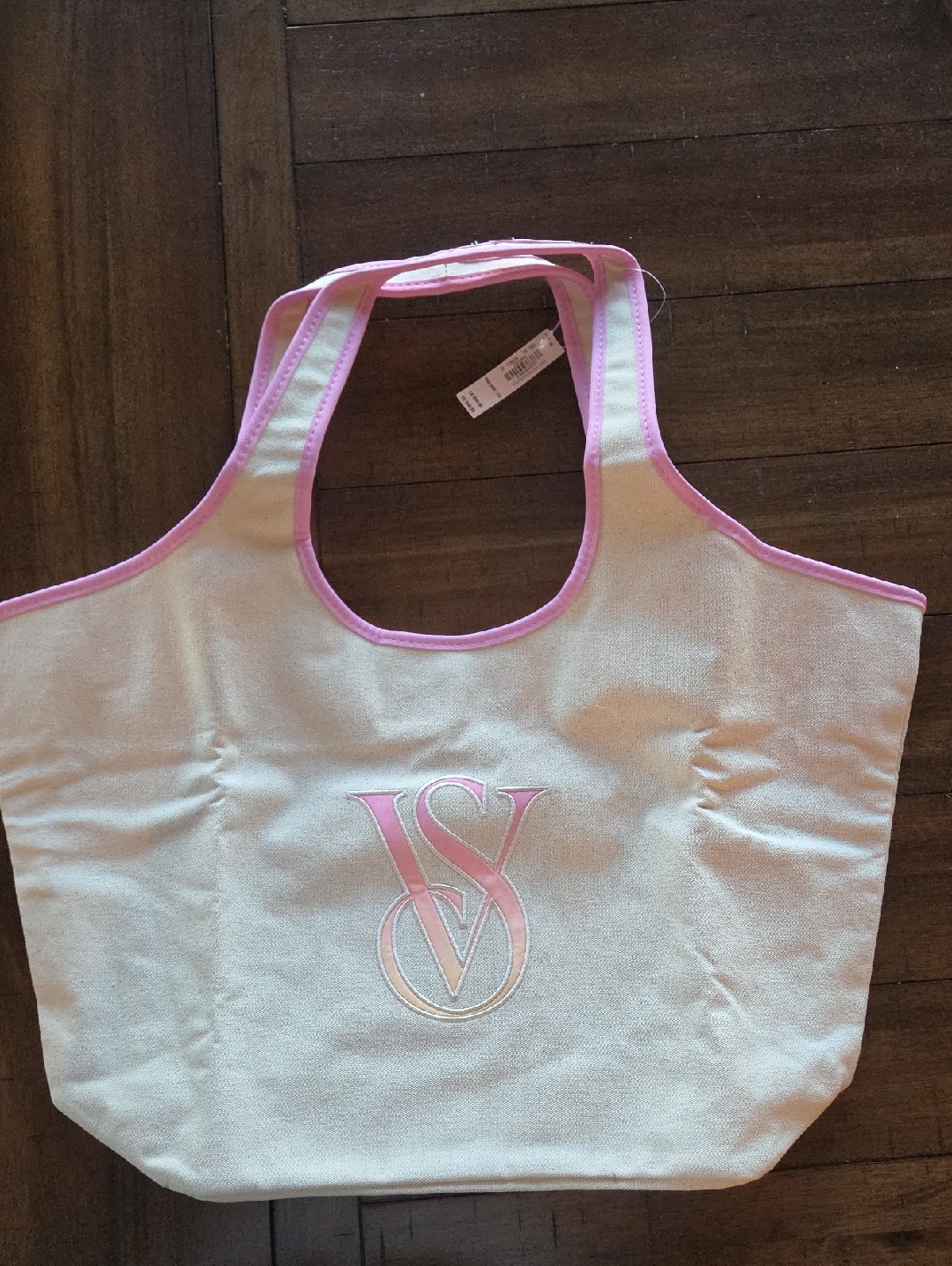 Victoria's Secret Cream Canvas Tote With Pink Trim